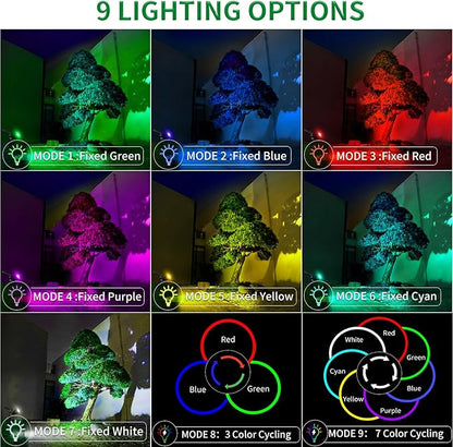 JSOT 2 Pack Christmas Solar Spotlights, RGB Solar Spot Light Outdoor Waterproof Color Changing Landscape Lighting with 9 Lighting Options Decor for Backyard Walkway Tree Lawn