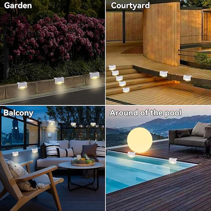 20 Pack Solar Deck Lights Outdoor Small Waterproof LED Step Lamp Outside Decoration Lighting for Stairs, Railing, Fence, Patio, Pool, Balcony, Retaining Wall, Patio, No Drill Instal(White Shell)