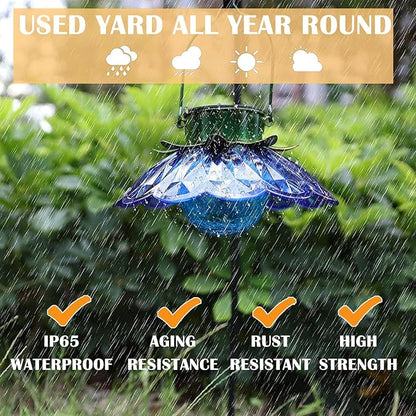 XUWEN Solar Lights Outdoor Waterproof - Blue Solar Flower Lights with Crackle Globe Glass Light, Hanging Lanterns Decorative Outdoor for Yard Walkway Lawn Fence,Christmas Housewarming Gifts for Women.