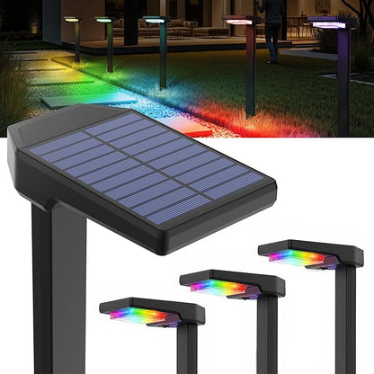 4 Pack Color Changing & Sync Smart Solar Pathway Lights, Solar Lights Outdoor Waterproof, 9 Modes (Warm White/Cool White/RGB) Landscape Lighting for Driveway, Walkway, Garden, Yard, Patio
