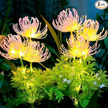 AVEKI Outdoor Solar Garden Lights, 2 Pack Solar Equinox Flowers Lights Colored LED Beads IP65 Waterproof Landscape Lights Outside Lights for Yard Lawn Patio Women's Gift (Warm Light)