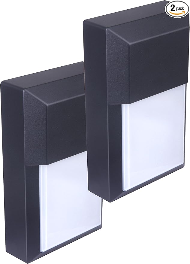 LIT-PaTH Outdoor LED Wall Lantern, Wall Sconce as Porch Lighting Fixture, 12W 1000 Lumens, Aluminum Housing Plus PC, 5000K Black Finish, 2-Pack