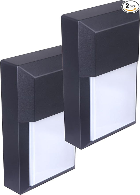 LIT-PaTH Outdoor LED Wall Lantern, Wall Sconce as Porch Lighting Fixture, 12W 1000 Lumens, Aluminum Housing Plus PC, 5000K Black Finish, 2-Pack
