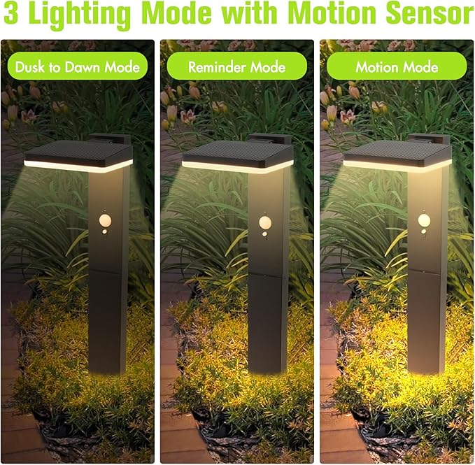 Solar Motion Pathway Lights Outdoor, 2 Pack Solar Powered Garden Lights Waterproof, 72 LED 600 Lumens Super Bright Motion Sensor Solar Path Light, Aluminum Black Garden Light with Groundstake