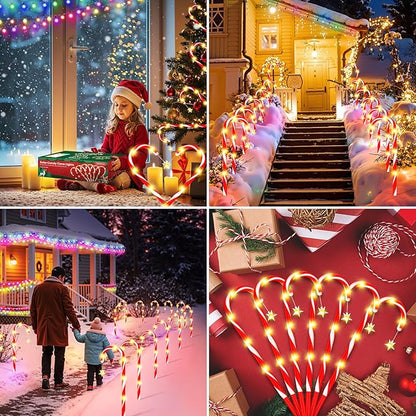 E-Kong 24 Pack Solar Candy Cane Lights Outdoor Christmas Decorations, 10 Modes, 12 Hours Bright Lighting Christmas Decorations Outdoor, Solar Pathway Lights Waterproof for Yard Patio Garden