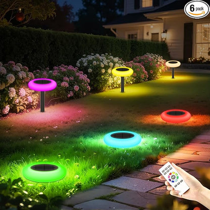 Colorful Solar Lights Outdoor, Color Changing Solar Lights with Remote, Colorize Pathway Lights Solar Garden Lights for Landscape Walkway Patio Yard Pool Garden