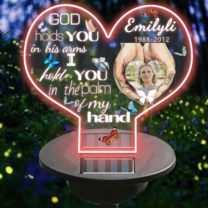 Personalized Memorial Garden Solar Outdoor Lights with Photo Name Custom Grave Decor Solar Lights for Sympathy Gifts for Loss of Loved One in Loving Memory Memorial Gift (A-Round -2)