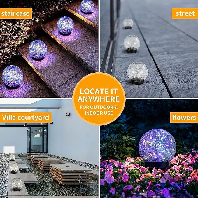 Cracked Glass Outdoor Solar Lights Landscape Garden Ball Lights, Garden Solar Ball Lights Waterproof (Multicolor, 15cm)