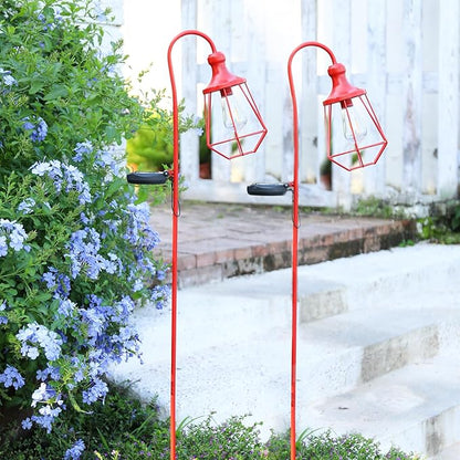2 Pack Solar Pathway Lights Outdoor Waterproof Solar Powered Metal Path Lighting for Garden Backyard Landscape Lighting, Decor Lights Gift for Women, Red