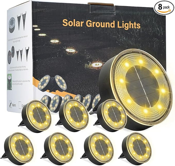 ELUTENG Solar Ground Lights 8 Pack IP68 Waterproof Solar Pathway Lights 8 LED Garden Lights Anti-Rust Outdoor | Lumora