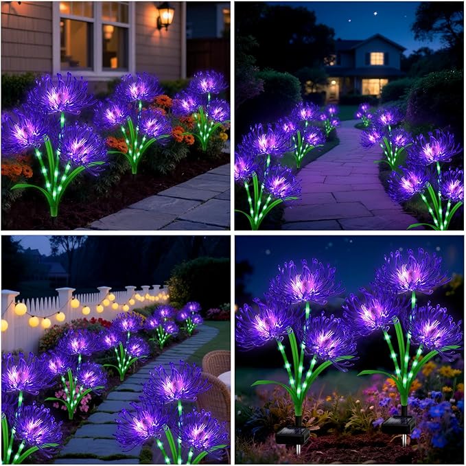 Solar Garden Flower Lights Outdoor, 6 Pack Purple Spider Lily Solar Lights with Glowing Stems, IP65 Waterproof LED Yard Decor for Patio Lawn Pathway, Mother's Day Gifts for Women Mom Grandma