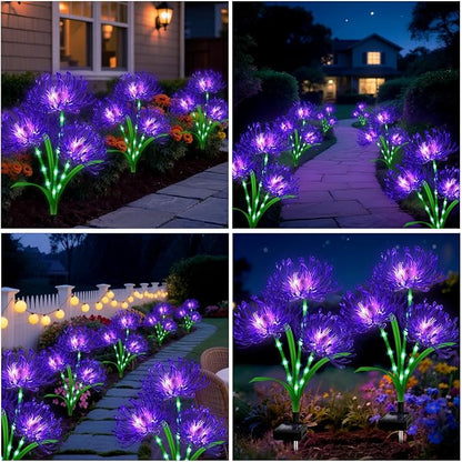 Solar Garden Flower Lights Outdoor, 4 Pack Purple Spider Lily Solar Lights with Glowing Stems, IP65 Waterproof LED Yard Decor for Patio Lawn Pathway, Mother's Day Gifts for Women Mom Grandma