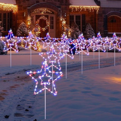 DAMEING 3 Pack 34in Solar Star Lights, Large Solar Garden Decorative Star Lights, Solar Landscape Lighting for Outdoor Lawn Yard Walkway Pathway Garden Decor(Multi-Colored)