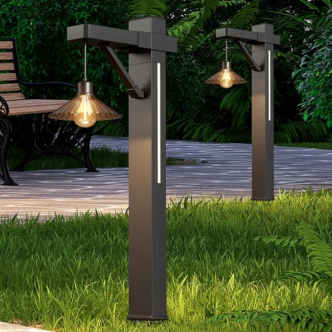 Outdoor Solar Pathway Lights 2 Pack,COB E26+Side LED Glow Auto On/Off Waterproof IPX4,Stake or Surface Mount for Patio Driveway Yard Garden Path