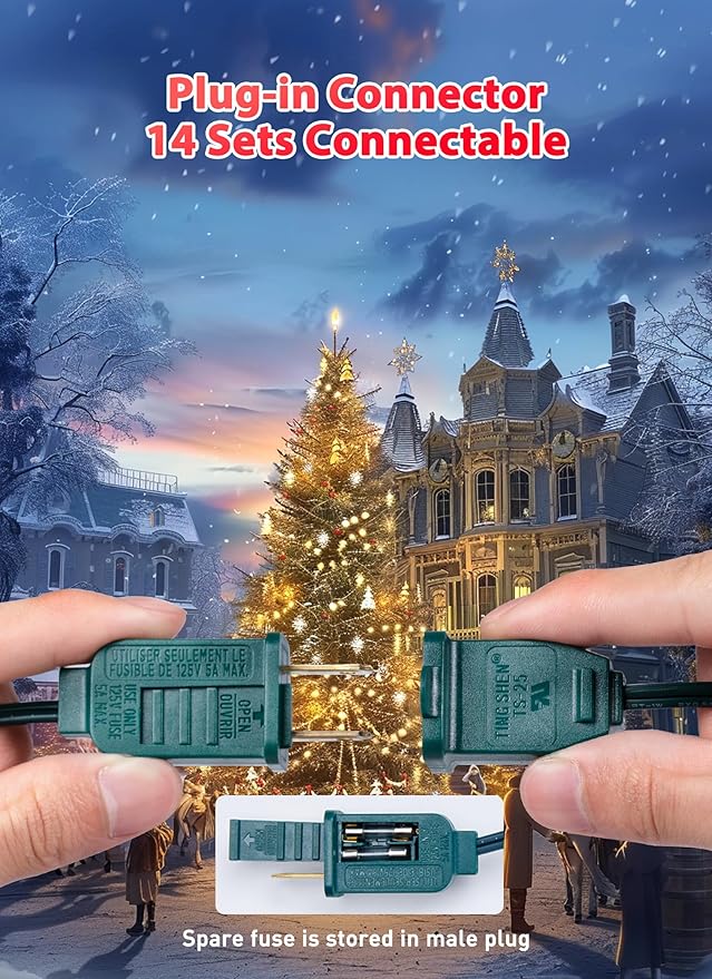 Minetom Multicolor C7 LED Christmas String Lights, 50FT 50 Lights C7 Vintage Christmas Lights, Commercial Connectable Christmas Tree Lights for Xmas Holiday Roofline Garden Wedding Decor, Warm White