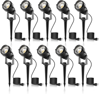 L LOHAS LED Outdoor Landscape Lighting, Auto On/Off 3000K Low Voltage Landscape Lighting, IP66 Waterproof Spot Lights for Yard, Outside, Garden, House, Pathway, Plant, Holiday Decor (10 Pack)