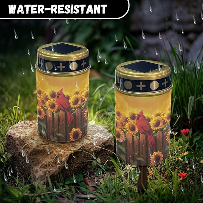 Cardinal Solar Lights Outdoor Waterproof Sunflower Garden Led Solar Lights Gravesite Decorations Cemetery Portable