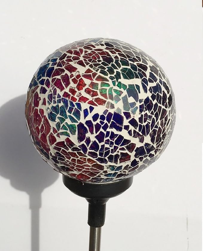 Colorful Ball Solar Lights (#Whitem003R), Solar Power Multi-Color Color Changing LED Mosaic Crackle Glass Ball Decorative Garden Yard Light Stake Lamp