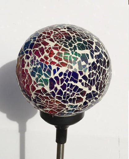 Colorful Ball Solar Lights (#Whitem003R), Solar Power Multi-Color Color Changing LED Mosaic Crackle Glass Ball Decorative Garden Yard Light Stake Lamp