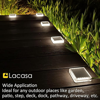 Lacasa Solar Deck Lights Outdoor Waterproof LED, Step Lights Solar Powered Driveway Dock Lights Marine, White 4000K, Dusk to Dawn, for Garden Steps Yard Patio Pathway, Square, 4 Pack
