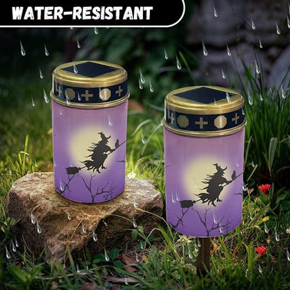 Solar Garden Lights Witch Moon Print Solar Outdoor Lights Waterproof Solar Lights for Cemetery Halloween Decoration Landscape Path Lights LED Solar Lamp for Yard Garden Driveway