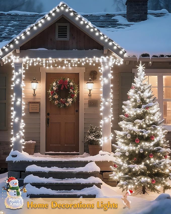 580 LED String Lights, 196FT Indoor Outdoor Fairy Lights, Waterproof Twinkle Christmas Decorations Lights with Remote for Bedroom Outside Tree Garden Patio Camping Party Wedding Decor, Pure White