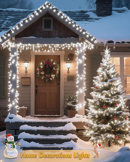 580 LED String Lights, 196FT Indoor Outdoor Fairy Lights, Waterproof Twinkle Christmas Decorations Lights with Remote for Bedroom Outside Tree Garden Patio Camping Party Wedding Decor, Pure White