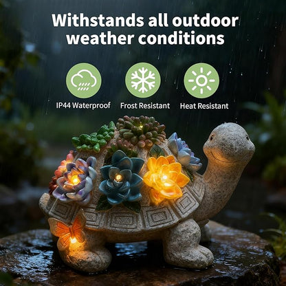 Solar Garden Outdoor Statues Turtle Figurine Lights - Yard Decorations for Patio,Balcony,Lawn Ornaments - Unique Housewarming and Birthdays Gifts for Mom Women