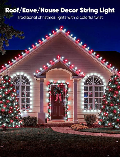 Vintage C9 LED Christmas Lights Outdoor, 50 Feet String with 50 Shatterproof Matte Bulbs, Connectable Waterproof Tree Lights for Holiday Roofline Backyard Garden Decor, Red & Pure White