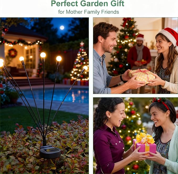 Solar Garden Lights Outdoor, 4Pack Firefly Garden Lights, Outdoor Decorations for Yard Patio Pathway, Gift for Mom