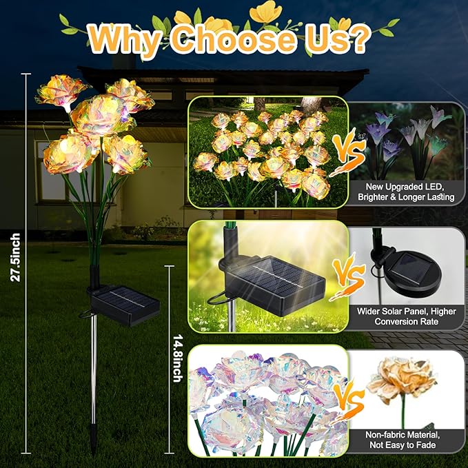 [24 Bigger Roses] Solar Garden Lights Outdoor, Birthday Gifts for Mom Women Preserved Flowers Solar Light, IP65 | Lumora
