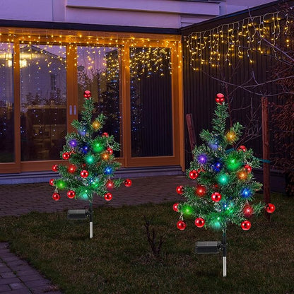 Baquler 2 Pcs Solar Christmas Tree Garden Stake Lights Outdoor Christmas Tree Yard Decorations Multicolor Solar Stakes for Pathway Lawn Patio Xmas Ornament(Bell Style)