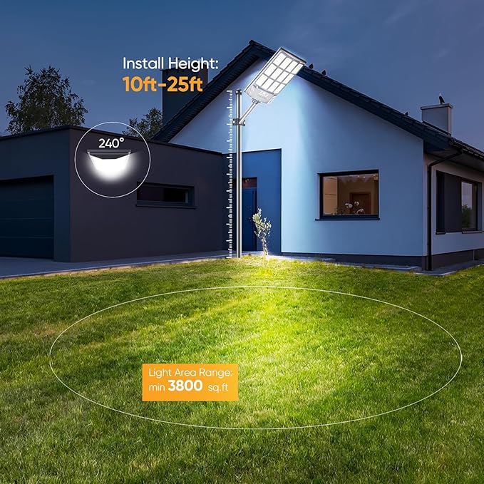 Solar Lights Outdoor Waterproof, 6500K Dusk to Dawn Solar Street Light Motion Sensor with Remote Control, LED Security Lights for Outside Garden Yard Parking Lot, Outdoor Flood Lights