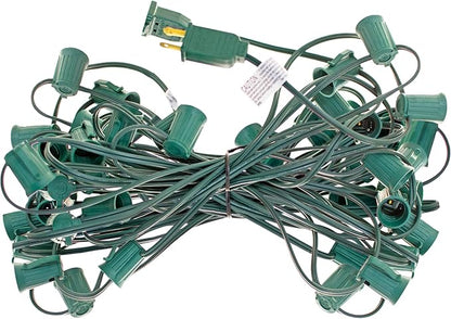 EST. LEE DISPLAY L D 1902 Outdoor Patio Light String, 50 Feet Long with 50 Sockets, Green Wire Hanging Cords, C7 E12, 12in Spacing, Decorative String Lighting Wire (Green, 50)