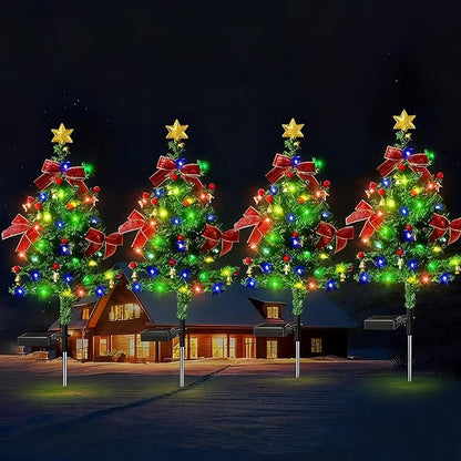 Solar Christmas Tree Lights Holiday Decorations, 29.5" Christmas Lights Outdoor Waterproof with 20 LED, Pathway Christmas Lights for Courtyards, Gardens, Lawns, Small Path Lights (Style-D, 4 Item)