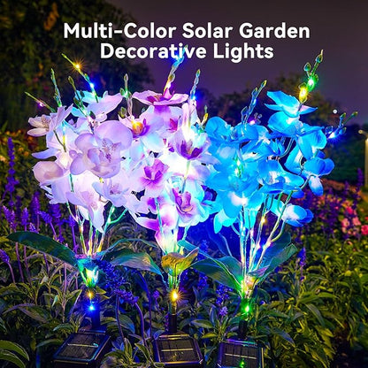 KOOPER Solar Lights Outdoor Garden, 3PCS Upgraded Phalaenopsis Solar Flower Lights Outdoor with 180 LEDs, Multi-Color Grave Decorations for Cemetery, Outdoor Solar Lights for Yard, Gifts for Women