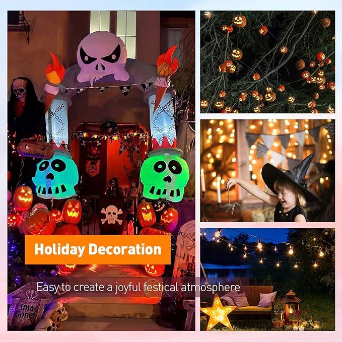 10FT Halloween Orange LED String Lights, 10 Clear Orange Bulbs with Black Wire, Outdoor Waterproof Vintage | Lumora