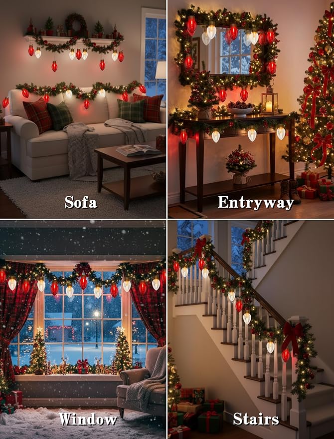 16FT Outdoor Christmas Decorations,Jumbo Red and White Giant Christmas Lights Outdoor with 10 LED Clear Red and | Lumora