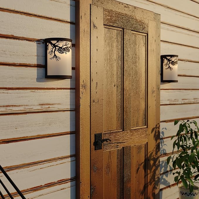 VAXCEL Douglas 1-Light 8 in. Wide Warm Bronze Indoor-Outdoor Rustic Flush Mount Wall Sconce with Pinecone Cutout | Lumora