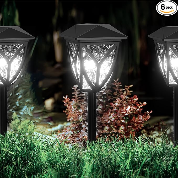 Ensenior 6-Pack Solar Lights Outdoor, 6500K LED Solar Garden Lights for Pathway, Yard, Patio, Walkway, Planter, Waterproof, Energy-Efficient Landscape Lighting