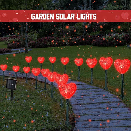 Valentine's Day 36ft Solar Stake Lights with 16 LED Lighted Heart Light Outdoor Waterproof Decorations with 3 Modes for Walkway Lawn Patio