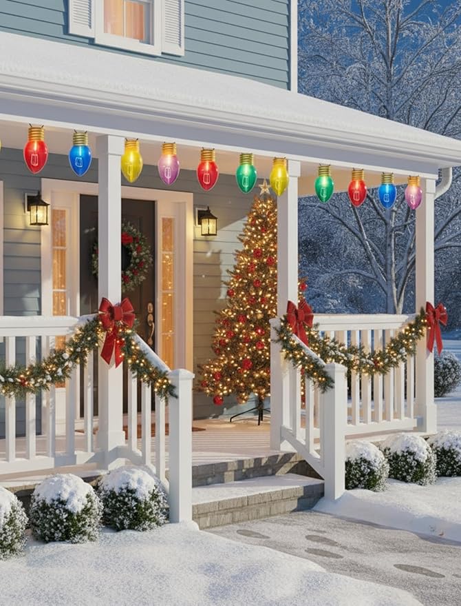 Jumbo Outdoor Christmas Lights,16FT C9 Jumbo Xmas String Lights Decorations Waterproof Hanging Lights with 10 Large Clear Multicolor Bulb for Outdoor Porch Patio Eave Xmas Roof Decoration