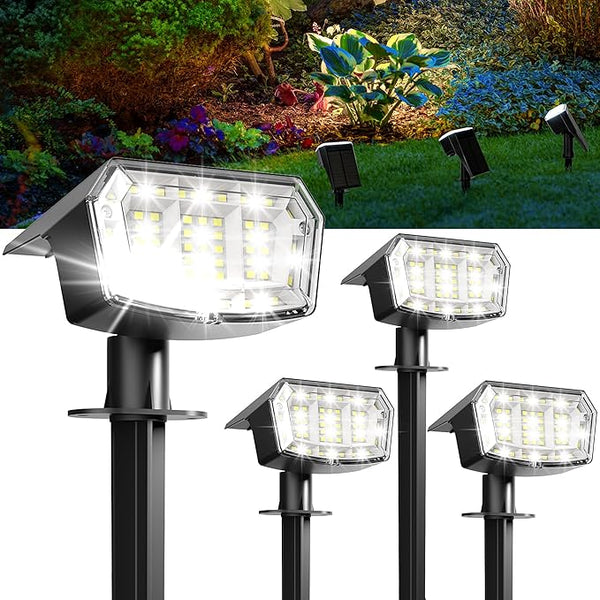 GIGALUMI Solar Spot Lights Outdoor Waterproof 4 Pack Cool White IP65, 63 LED 3 Lighting Modes Spotlights for Yard | Lumora