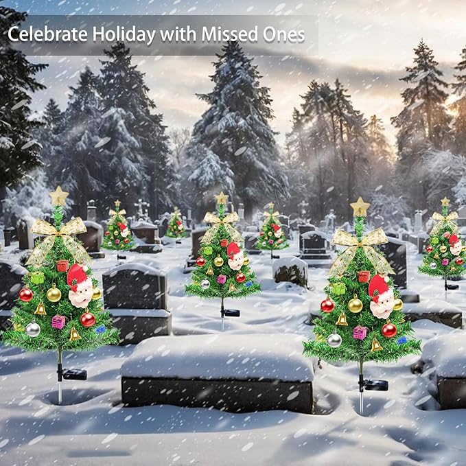 4 Pcs Solar Christmas Tree, Outdoor Christmas Decorations, 80 LED Waterproof Solar Christmas Lights, Multicolor Xmas Tree Lights for Outside Holiday Pathway Yard Garden Patio Grave Cemetery Decor