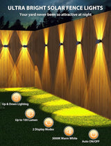 Solar Fence Lights,12Pack Solar Lights Outdoor Warm White Up & Down Wall Lights Waterproof 100 Lumens Dusk to Dawn | Lumora