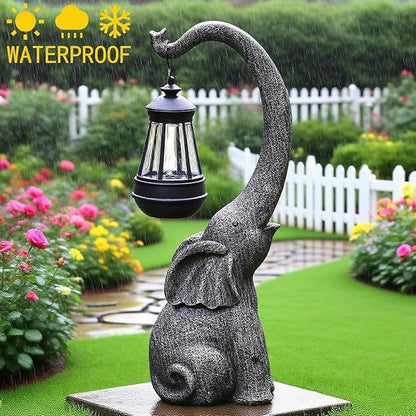 Elephant Garden Statue with Solar Lights, Outdoor Elephant Statues, Porch Decor for Outside Patio Lawn Porch Balcony, Elephant Figurine Decor, Birthday Gifts for Women Mom Grandma Animal Lovers