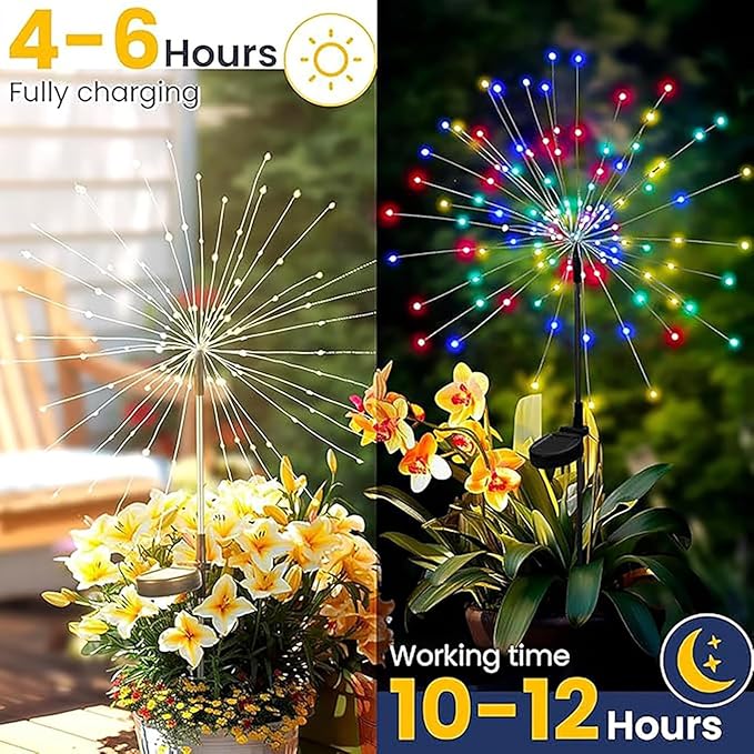 2 Pack Solar Firework Lights, 200 LED Outdoor Waterproof Garden Lights with 8 Flashing Lighting Modes, Bendable DIY | Lumora
