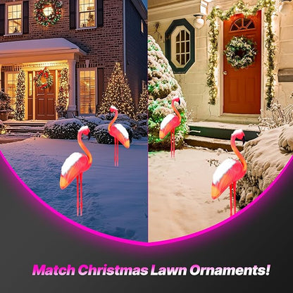 Solar Flamingo Lights 2 Pcs, Home Flamingo Ornament Light, Outdoor Decor Light for Lawns, Patios, Backyards, Pathways, Garden, Flamingo Decorations for Wedding, Christmas, Valentine, Gift for Women