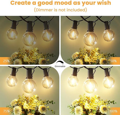 Outdoor String Lights 25 ft, G40 Led Patio Light with 13pcs Bulbs, Shatterproof Waterproof Dimmable Connectable Hanging Globe Outdoor Lights for Party, Cafe, Backyard, Balcony, Bistro,Gift, Black