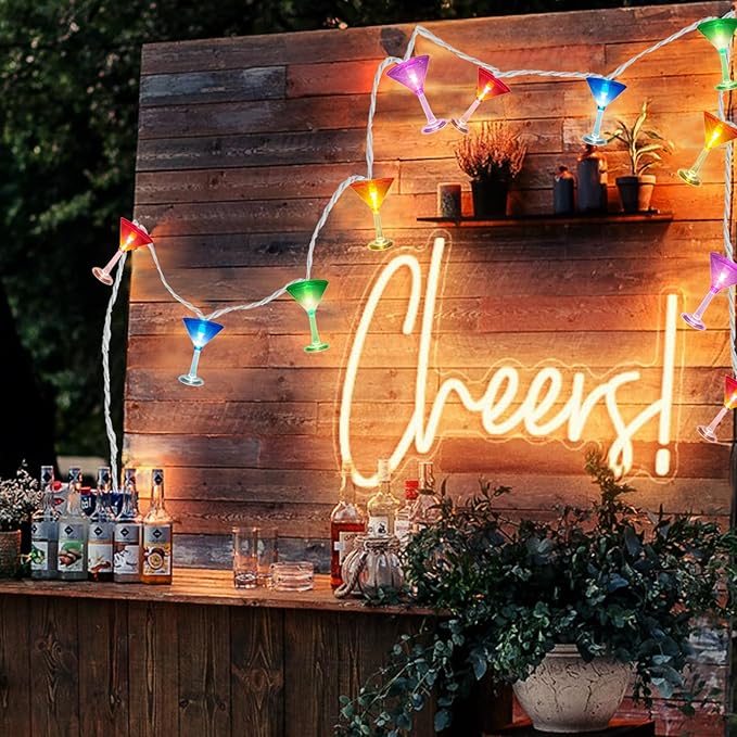 SUNSGNE LED Summer Decorative Indoor String Lights, 8.5ft Margarita Cup Hanging String Lights, Plug in Warm White Fairy Light String for Outdoor Party Birthday Holiday Bistro Bar Decorations